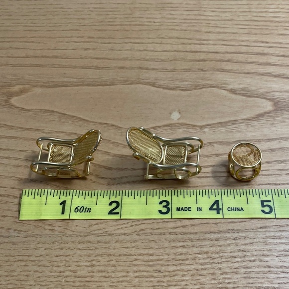 Vintage Dollhouse Miniature Furniture 2  Rocking Chairs & Table Gold Brass Tone - Picture 7 of 8